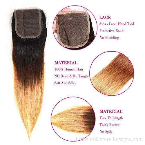Ombre Brazilian Straight Hair Ombre Bundles With Closure, 3 Ombre Hair Bundles With Lace Closure T1b/4/27